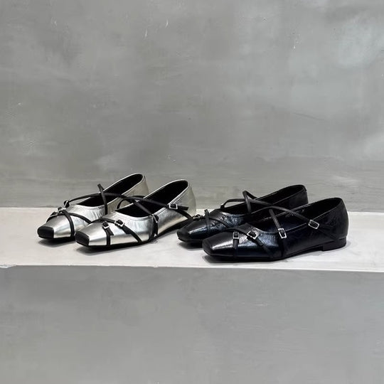 Damen elegante Ballerinas mit modischen Riemchen und exquisite Schnallenverzierung R&B