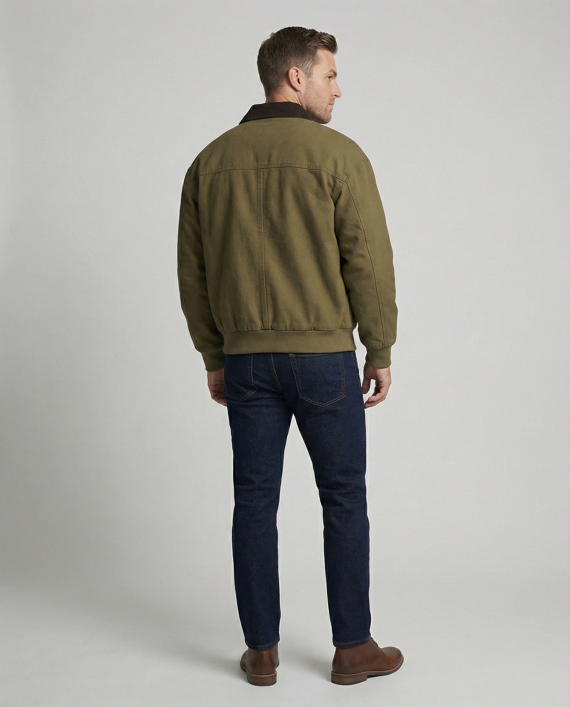 Herren robuster Canvas-Blouson mit Cordkragen und kariertem Steppfutter R&B