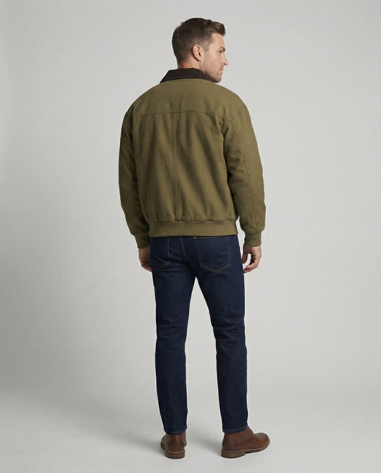 Herren robuster Canvas-Blouson mit Cordkragen und kariertem Steppfutter R&B