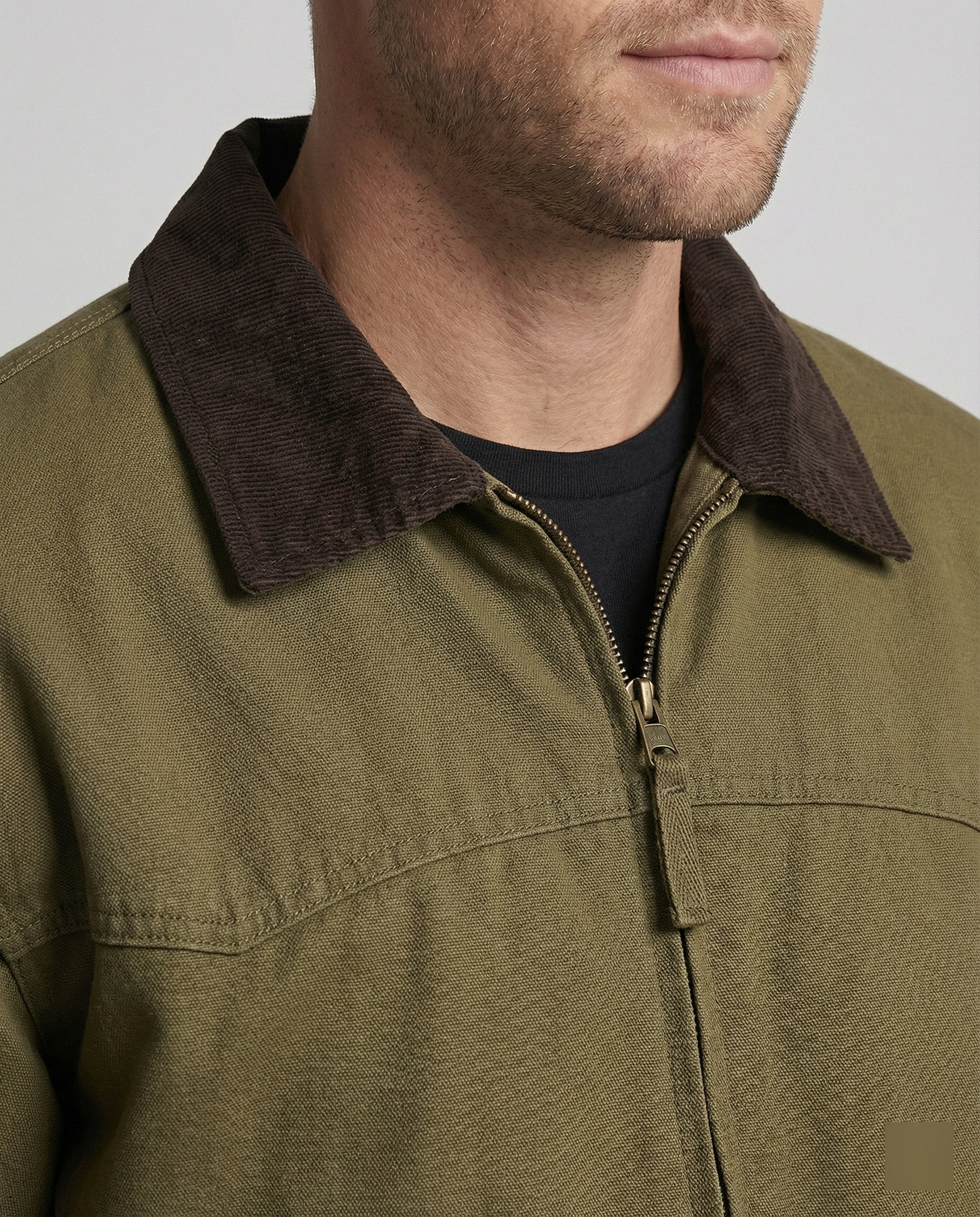 Herren robuster Canvas-Blouson mit Cordkragen und kariertem Steppfutter R&B