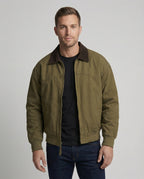 Herren robuster Canvas-Blouson mit Cordkragen und kariertem Steppfutter R&B