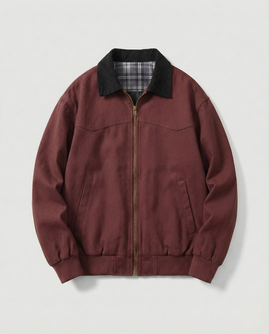 Herren robuster Canvas-Blouson mit Cordkragen und kariertem Steppfutter R&B