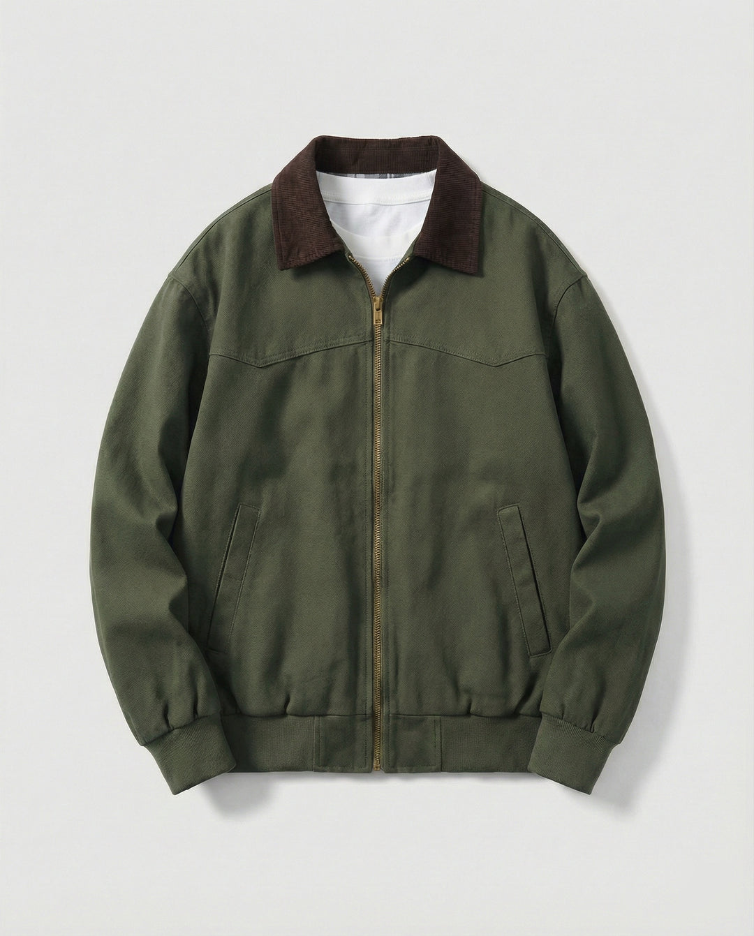 Herren robuster Canvas-Blouson mit Cordkragen und kariertem Steppfutter R&B