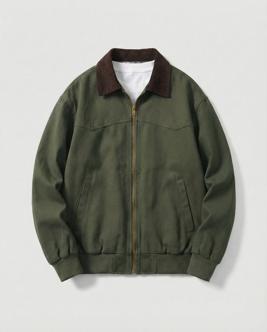 Herren robuster Canvas-Blouson mit Cordkragen und kariertem Steppfutter R&B