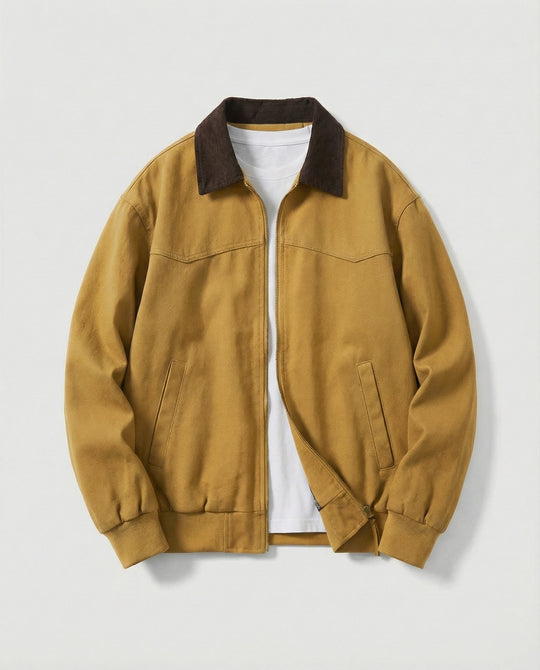 Herren robuster Canvas-Blouson mit Cordkragen und kariertem Steppfutter R&B