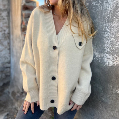 Damen lockerer Strickcardigan mit asymmetrischem Schnitt und Knopfdetails R&B