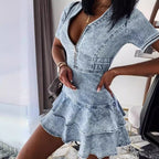 Damen Jeanskleid mit Rüschendetails und Reißverschluss R&B
