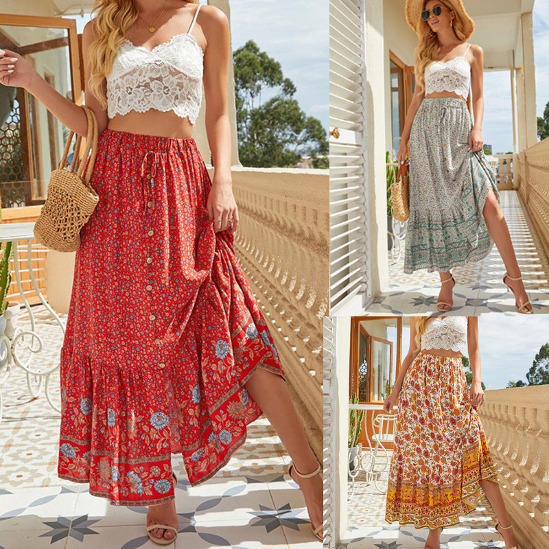 Damen Maxirock mit floralem Design und romantischem Volant R&B