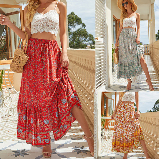 Damen Maxirock mit floralem Design und romantischem Volant R&B