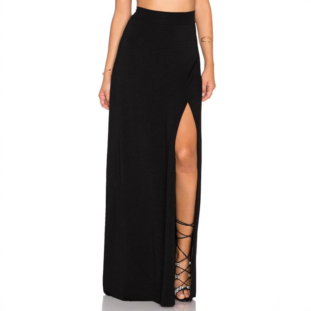 Damen Eleganter Maxi-Rock mit hohem Schlitz und elastischem Bund R&B