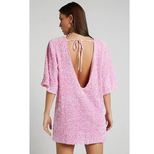 Damen Glamouröses Pailletten-Minikleid mit lässigem Schnitt R&B