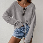 Damen lässiger Strickpullover mit weitem Schnitt und luftigen Details R&B