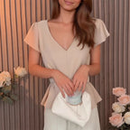 Damen Blusenshirt mit Taillengürtel und elegantem V-Ausschnitt EB