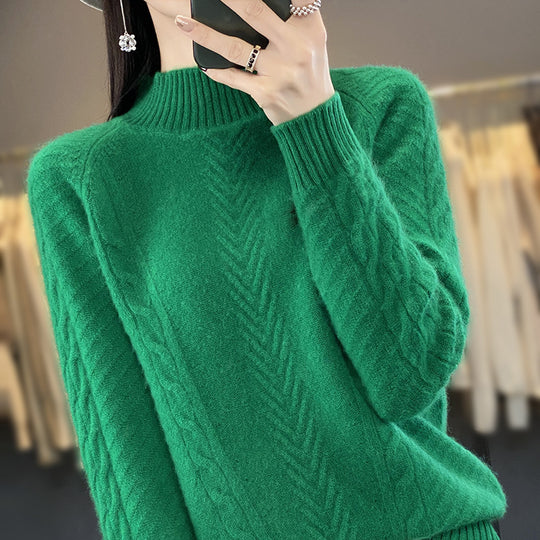 Damen Grobstrickpullover mit Zopfmuster und elegantem Rundhalsausschnitt R&B