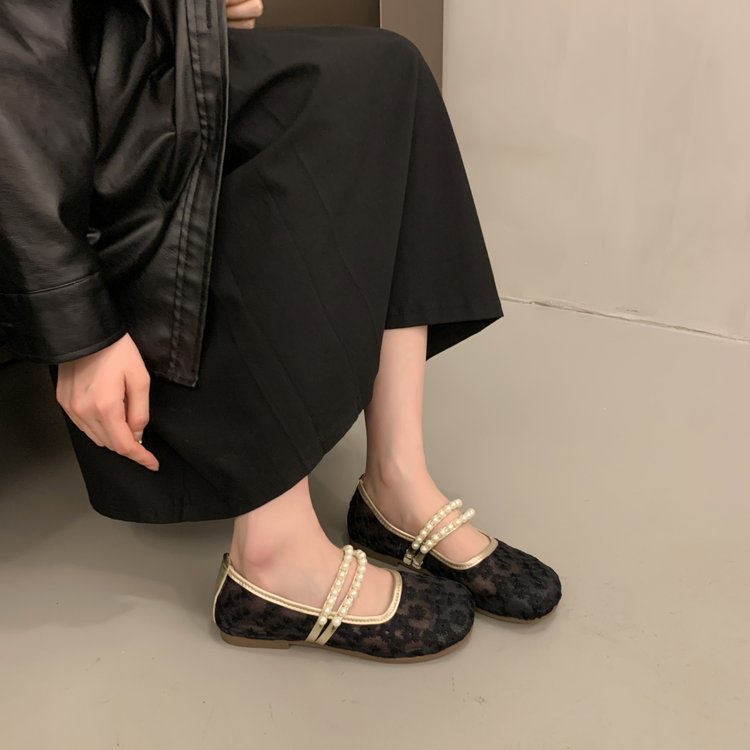 Damen elegante Ballerinas mit dekorativer Perlenapplikation und modischem Riemchen R&B