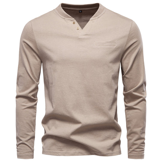 Herren Langarmshirt mit Henley-Kragen und praktischem Knopfdetail R&B