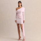 Damen Elegantes Wickelkleid mit asymmetrischem Ärmel und Drapierungen R&B