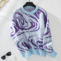 Damen gemusterter Strickpullover mit modernem Wellenmuster und Rundhalsausschnitt