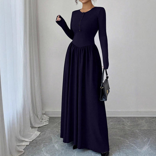 Damen Maxikleid mit eleganten Knopfdetails und fließendem Rockteil R&B