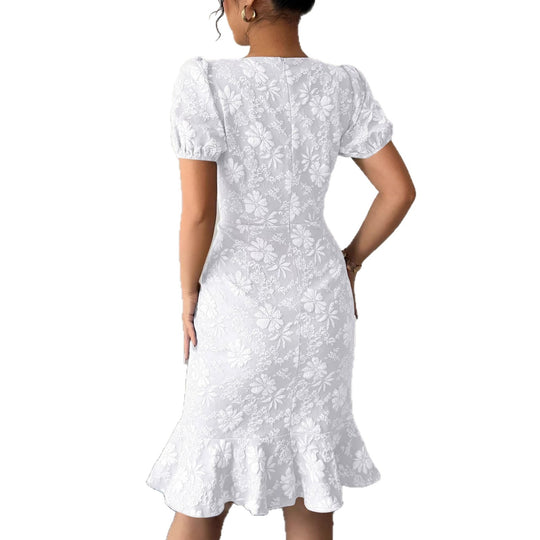 Damen Kleid mit floralem Spitzenmuster und fließendem Saum R&B
