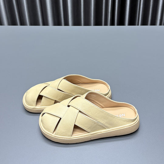 Damen bequeme Slipper mit elegantem Kreuzdesign und rutschfester Sohle R&B