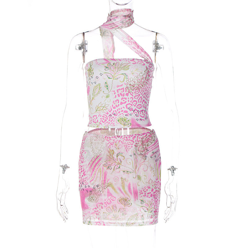 Damen Crop-Top und Rock-Set mit asymmetrischem Design und floralem Muster R&B
