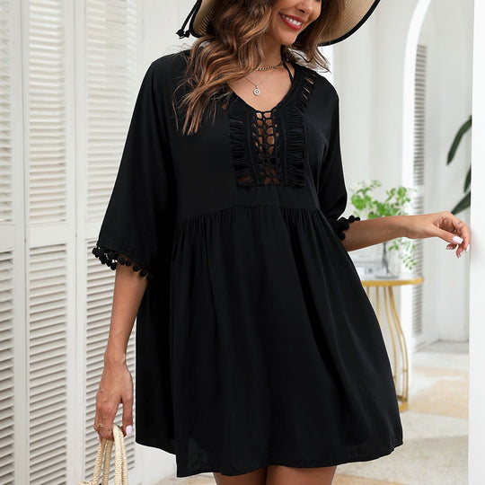 Damen Strandkleid mit verspieltem Häkelbesatz und umschmeichelndem Schnitt R&B