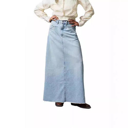 Damen Langer Denim-Rock mit hohem Bund und praktischen Taschen R&B