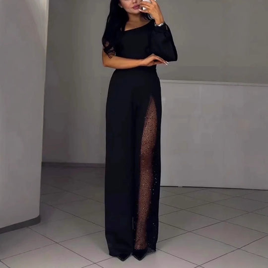 Asymmetrischer einseitiger Damen-Jumpsuit mit Paillettenpanel R&B