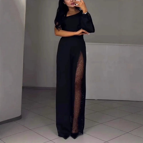 Asymmetrischer einseitiger Damen-Jumpsuit mit Paillettenpanel R&B