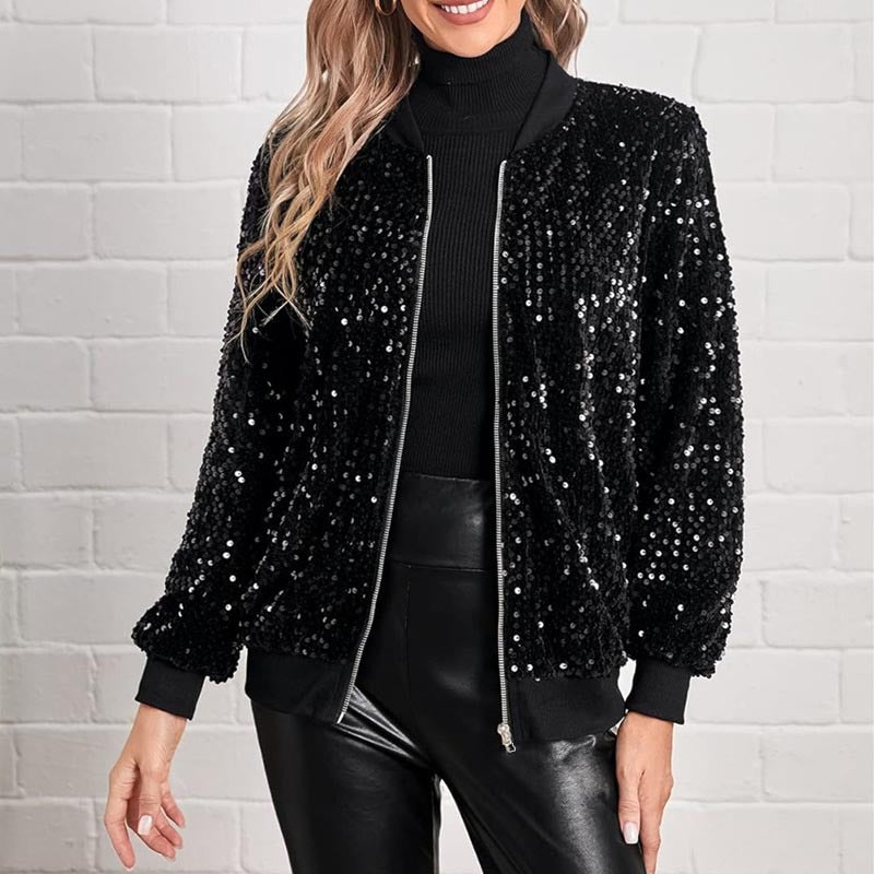 Damen Glamouröse Pailletten-Bomberjacke R&B