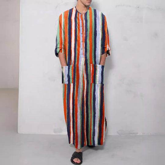 Herren nan lockerer Kaftan aus Leinenmischung mit Knopfleiste und aufgesetzten Taschen R&B