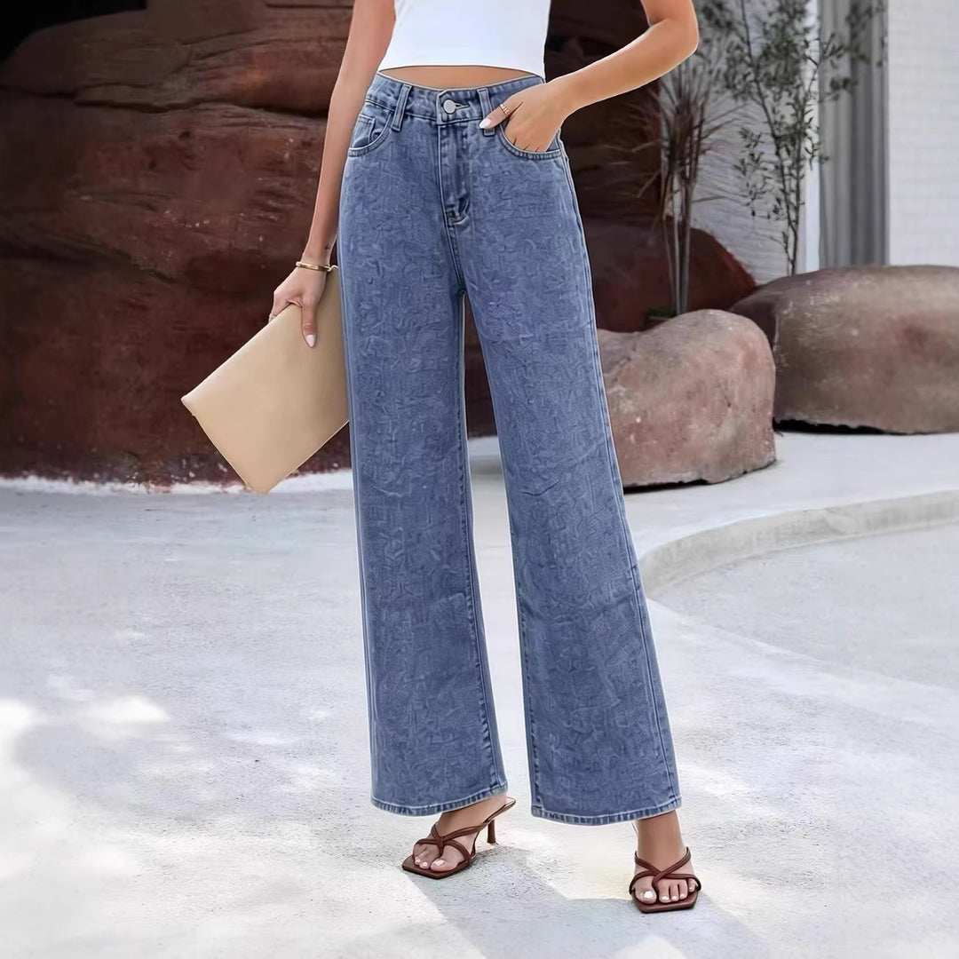 Damen Weite High-Waist Jeans mit klassischem Schnitt und ausgefransten Säumen R&B