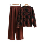 Damen lässiges Strick-Loungewear-Set mit grafischem Muster und weitem Schnitt R&B