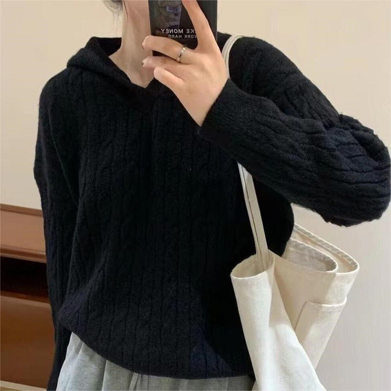 Damen Kuscheliger Strickpullover mit Kapuze und Kabelmuster R&B
