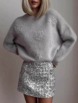 Damen Glamouröser Paillettenrock mit floralem Detail R&B