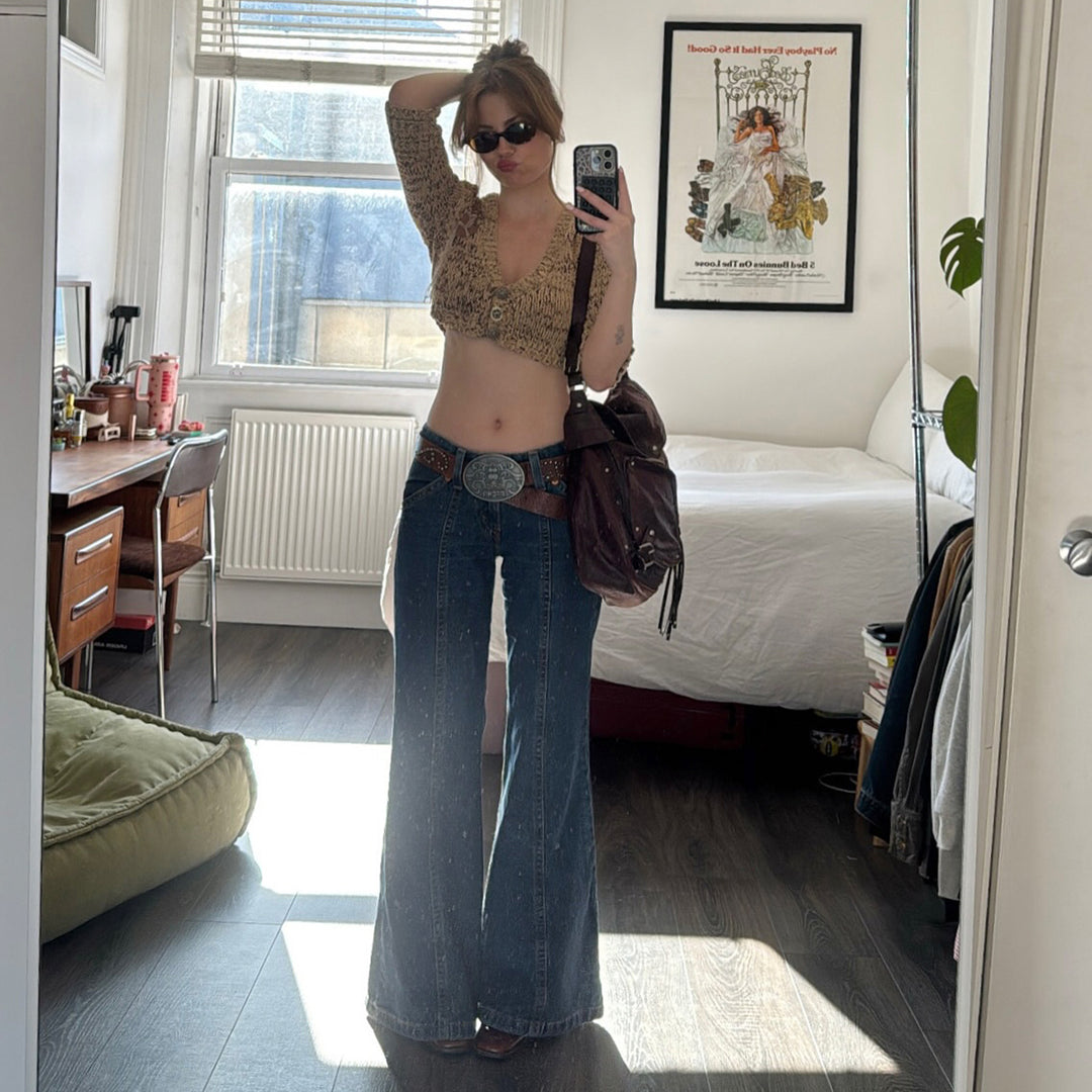 Damen weite Jeans mit hohem Bund und modernem Schnitt R&B