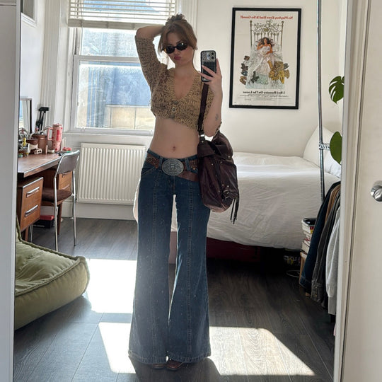 Damen weite Jeans mit hohem Bund und modernem Schnitt R&B