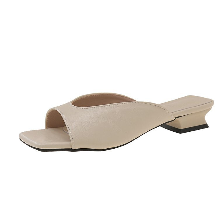 Damen offene Mules mit modernem Blockabsatz R&B