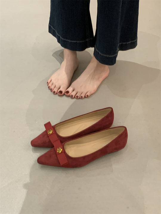 Damen Ballerinas mit elegantem Schleifen-Detail und hochwertigem Veloursleder R&B