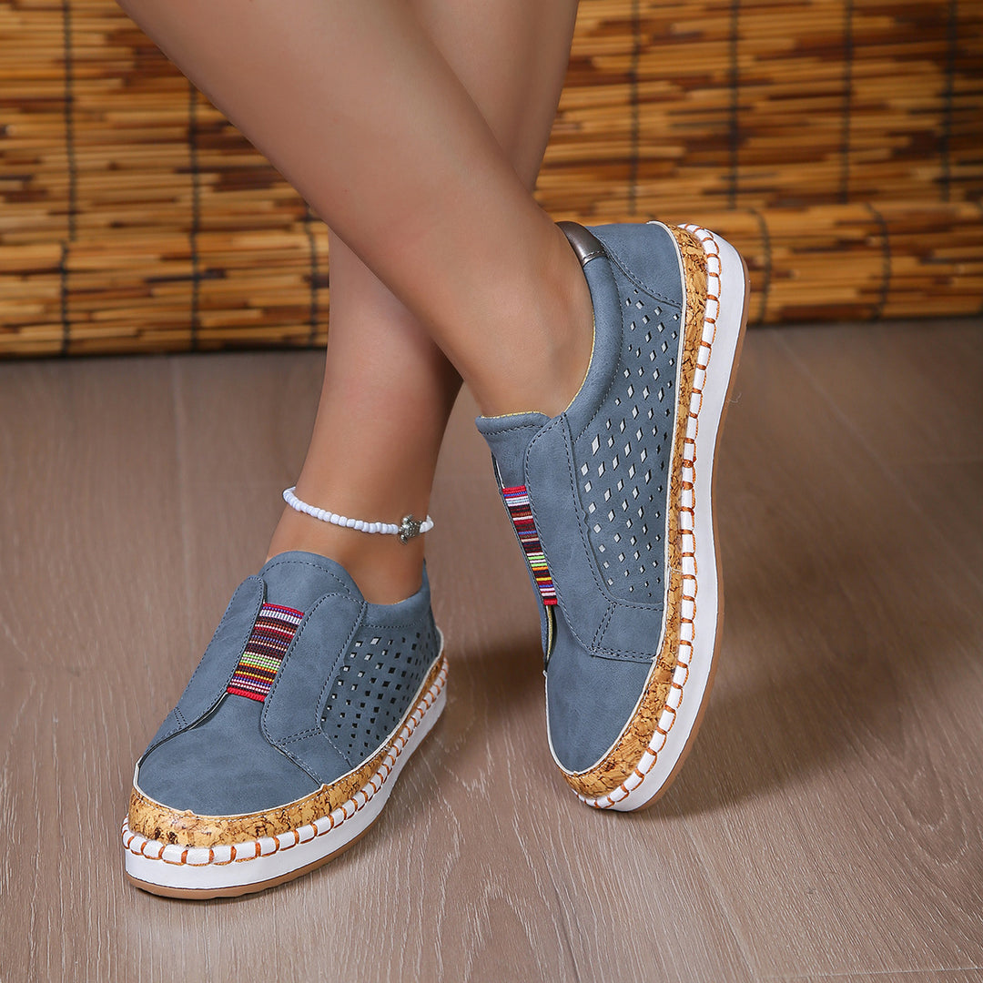 Damen luftige Slip-On Sneakers mit Kunstleder und Korksohle R&B
