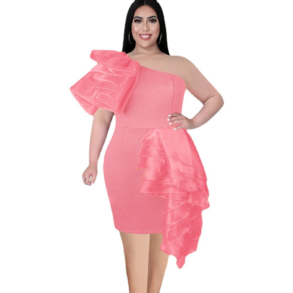 Damen Einseitiges Cocktailkleid mit voluminösem Rüschendesign R&B