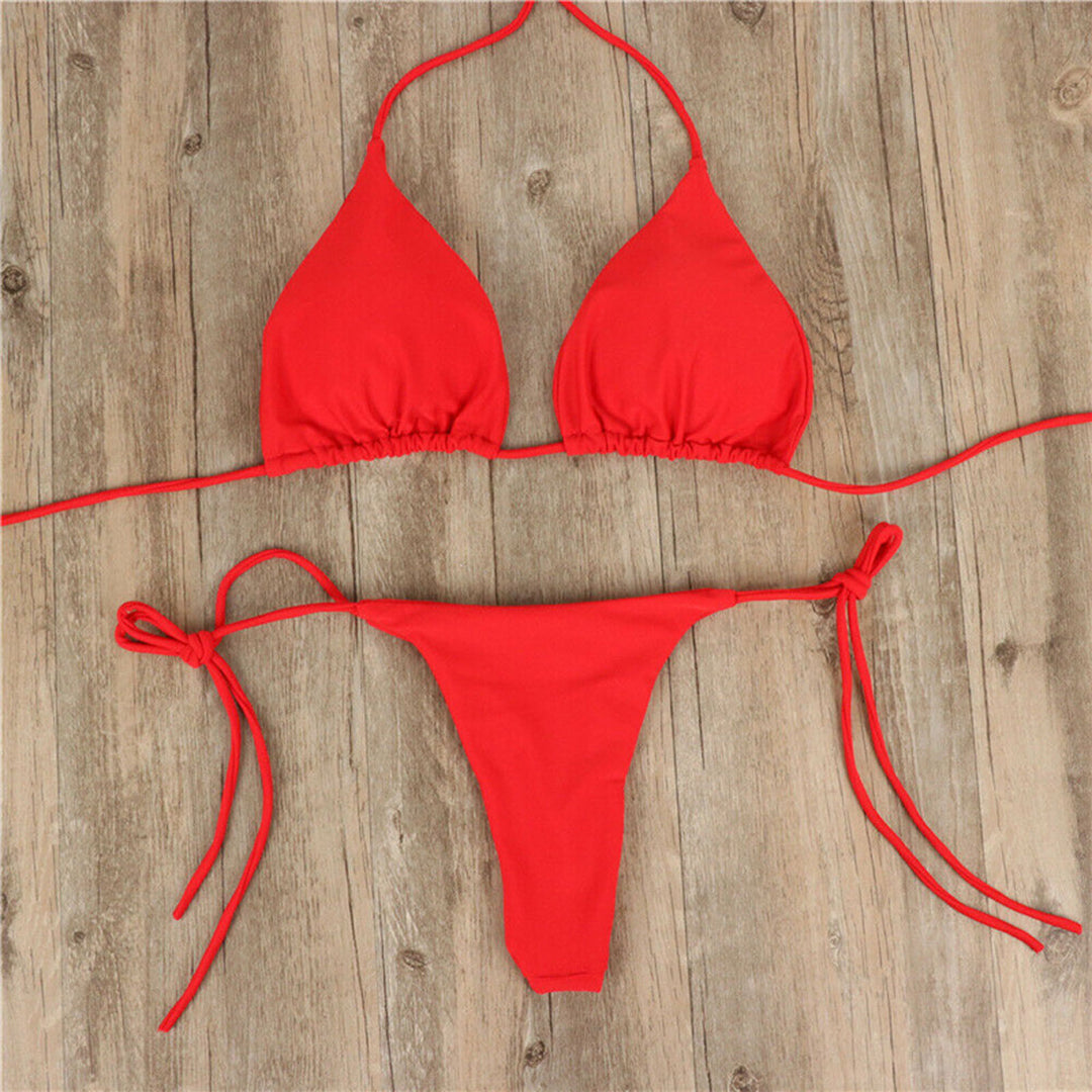 Damen Triangel-Bikini mit feinem Stoff und regulierbaren Schnürdetails R&B