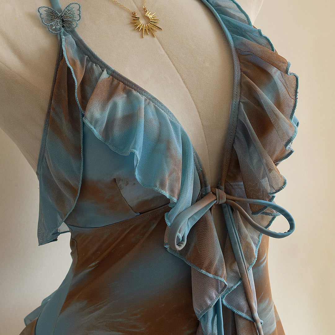 Damen Strandkleid mit transparenten Volants R&B