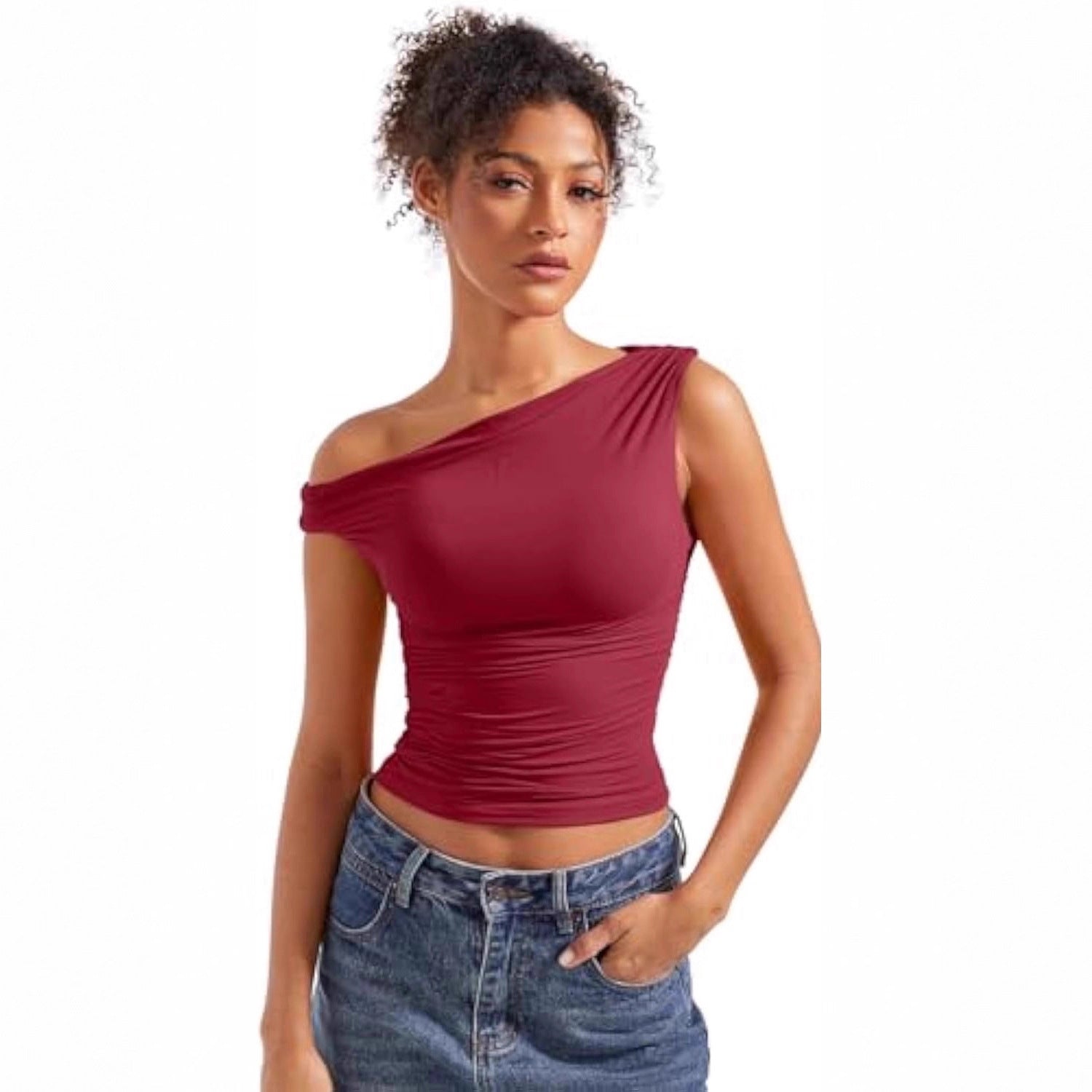 Damen figurbetontes Oberteil mit asymmetrischem Ausschnitt R&B
