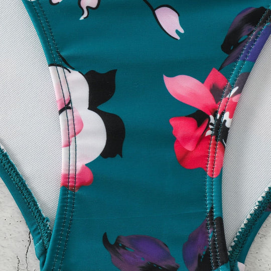 Damen Einteiliger Badeanzug mit modischem floralem Design und schickem Schwarz R&B