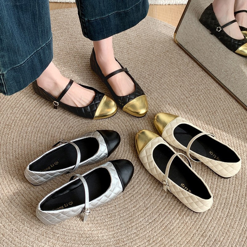 Damen Ballerina mit schickem Glanz-Akzent und komfortablem Riemen EB