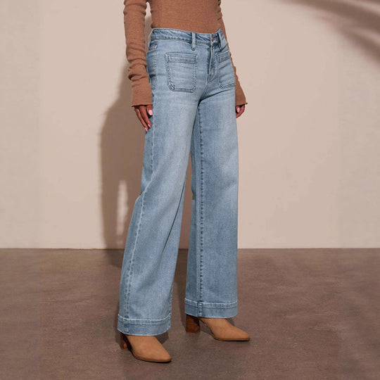 Damen Weit geschnittene Jeans mit hohen Taschen und elegantem Auftritt R&B