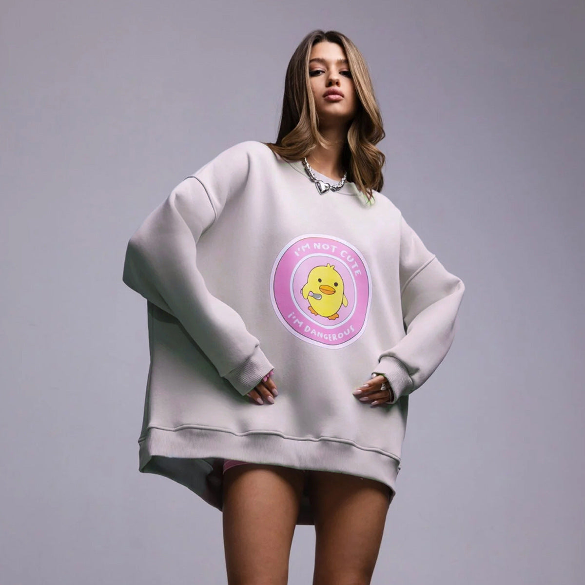 Damen lässiger Sweatshirt mit kontrastivem Druck R&B