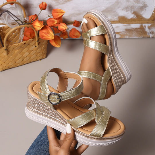 Damen Wedge-Sandalen mit modischem Riemchendesign und bequemer Sohle R&B